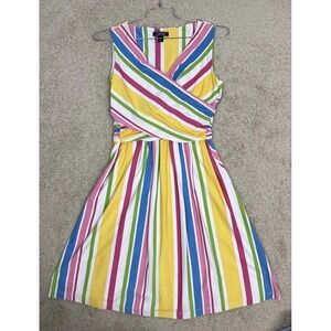 Lands End Sleeveless V-Neck Multicolor Striped Midi Dress Size S Vacation Cruise